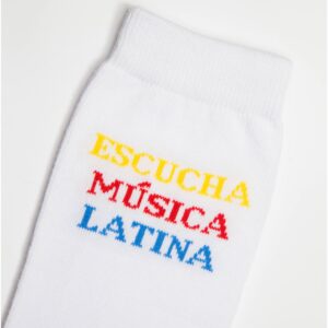 Meia ESCUCHA MÚSICA LATINA branca