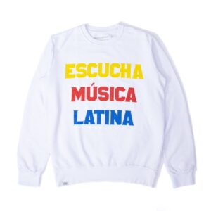 Casaco moletom ESCUCHA MÚSICA LATINA branco
