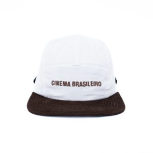 Boné CINEMA BRASILEIRO em veludo cotelê marrom e branco cru
