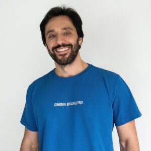 Camiseta malhão bordada CINEMA BRASILEIRO azul